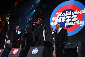 Musicians of Joe Lastie’s New Orleans Sound perform live at the Koktebel Jazz Party 2017 festival.
