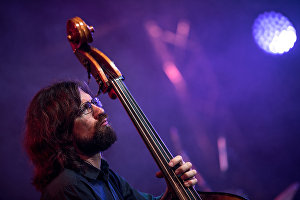 Musician Makar Novikov during the performance of the Brill Family band at the Koktebel Jazz Party 2017 festival.