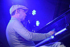 Pianist Yakov Okun performs during the All Stars KJP Jam with the participation of the big band lead by Sergei Golovin, at the 16th Koktebel Jazz Party international music festival